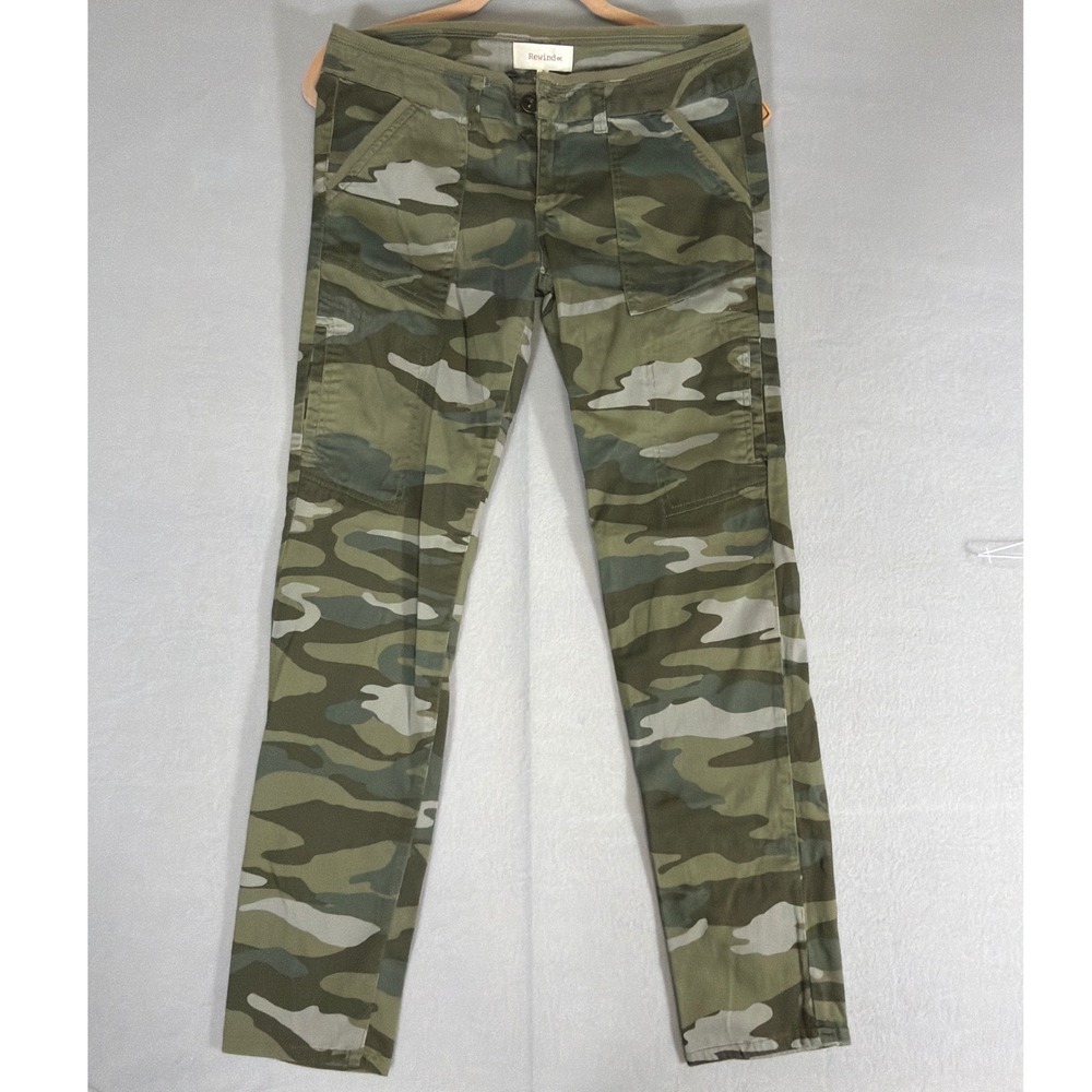 Rewind‎ Womens Camo Utility Pants Green Stretch Slim Straight Size 7 Grune